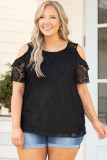 Black Floral Lace Cold Shoulder Plus Size Top