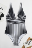 Stripes Contrast One Piece Swimsuit