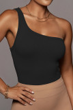 One Shoulder Plain Ribbed Knitting Crop Top