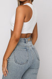 Sleeveless Crew Neck Plain Knitting Crop Top