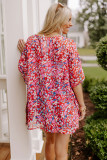Red Abstract Floral Print Oversize Tunic Top