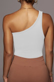 One Shoulder Plain Ribbed Knitting Crop Top