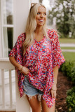 Red Abstract Floral Print Oversize Tunic Top