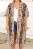 Plus Size Leopard Color Block Flowy Kimono