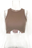 Sleeveless Crew Neck Plain Knitting Crop Top