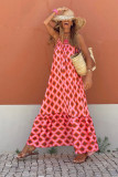 Red Geometric Print Loose Fit Sleeveless Maxi Dress