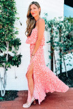Leopard Print Strapless Maxi Dress with Split