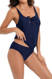 Plain Strappy Front Tie Cami Tankini Set