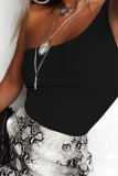 Plain One Shoulder Knitting Bodysuit