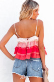 Red Gradient Ruffle Tiered Spaghetti Straps Tank Top
