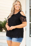 Black Floral Lace Cold Shoulder Plus Size Top