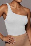 One Shoulder Plain Ribbed Knitting Crop Top