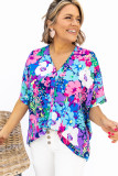 Multicolor V Neck Dolman Sleeve Plus Size Floral Blouse