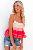 Red Gradient Ruffle Tiered Spaghetti Straps Tank Top