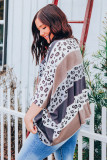 Gray Plus Size Leopard Striped Color Block Oversized Top