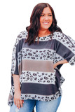 Gray Plus Size Leopard Striped Color Block Oversized Top