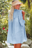 Sky Blue Lightweight Shirt Style Beach Cover Up
