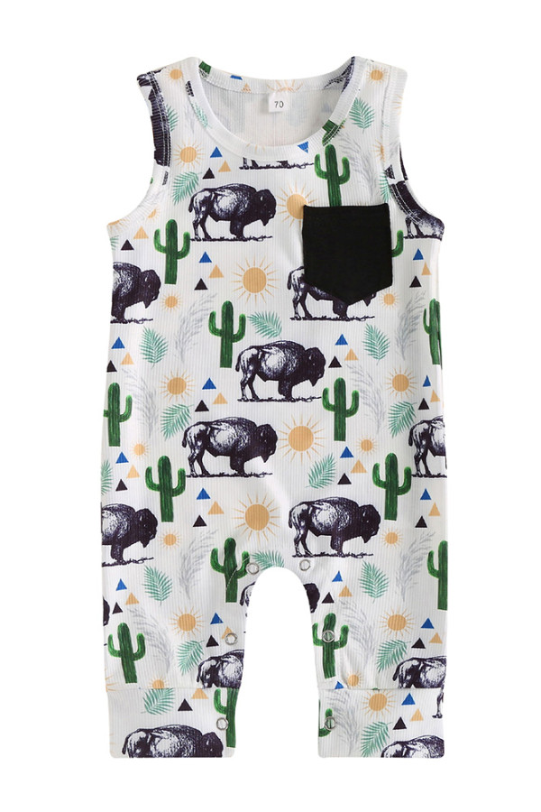 Western Print Sleeveless Baby Romper