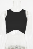 Sleeveless Crew Neck Plain Knitting Crop Top