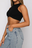 Sleeveless Crew Neck Plain Knitting Crop Top