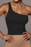 One Shoulder Plain Ribbed Knitting Crop Top