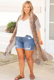 Plus Size Leopard Color Block Flowy Kimono