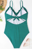 Plain V Neck Frilled One Piece Swimsuit