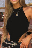Sleeveless Halter Neck Ribbed Knitting Bodysuit