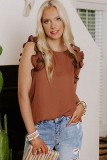 Brown Ruffles Armhole Tank Top