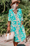 Sky Blue Floral Print Button-up Half Sleeve Maxi Dress