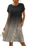 Leopard Dotted Contrast Casual Pocket T Shirt Dress