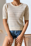 Plain Eyelet Short Sleeve Knitting Top