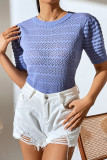 Plain Eyelet Short Sleeve Knitting Top