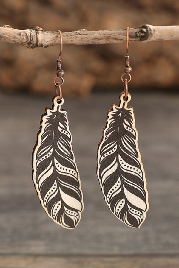 Feather Wooded Earrings MOQ 5PCS