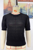 Plain Eyelet Short Sleeve Knitting Top