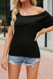 One Shoulder Ribbed Knitting Plain Top