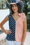 American Flag Color Block Knotted Straps Tank Top
