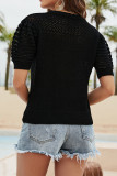 Plain Eyelet Short Sleeve Knitting Top