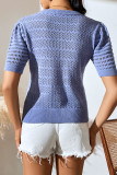 Plain Eyelet Short Sleeve Knitting Top