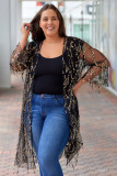 Black 3/4 Bell Sleeve Sequin Sheer Kimono
