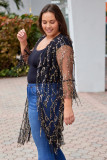 Black 3/4 Bell Sleeve Sequin Sheer Kimono