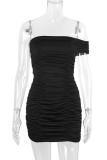 Black Off Shoulder Ruched Bodycon Dress