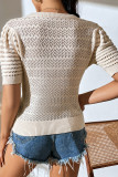 Plain Eyelet Short Sleeve Knitting Top