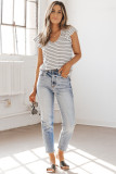 Stripe V Neck Flutter Sleeve Top