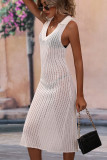 V Neck Hollow Out Knit Midi Dress