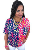Plus Size Leopard Colorblock Short Sleeve Top
