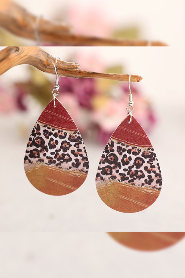 Leopard Splicing PU Earrings MOQ 5pcs