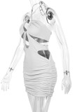 White Halter Hollow Out Bodycon Dress