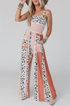 Color Block Leopard Smocked Cami Wide Leg Jumpsuit