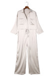 Apricot Lace-up High Waist Long Sleeve Wide Leg Jumpsuit
